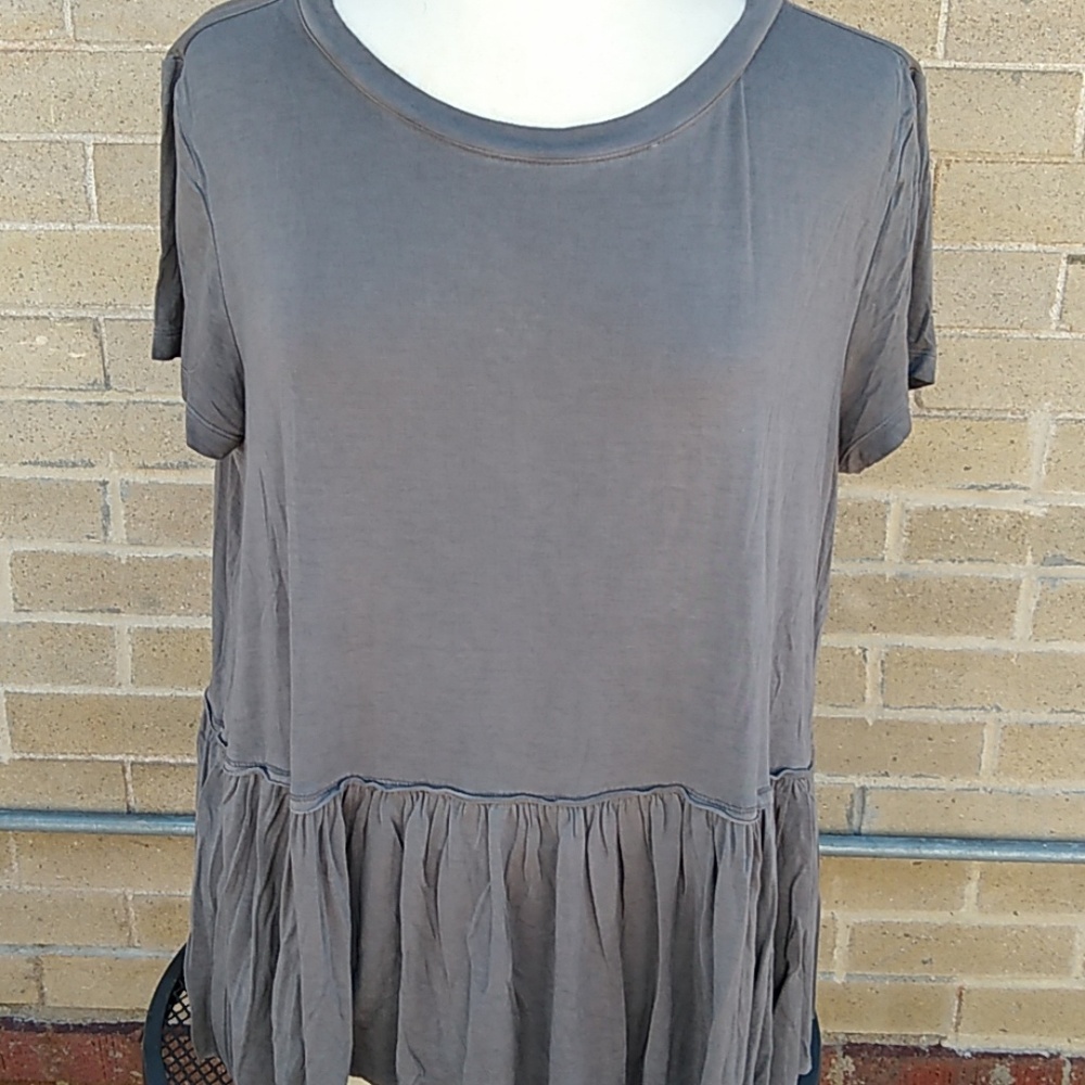 Grey Flounced hem Tee